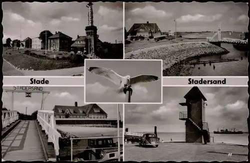 Ansichtskarte Stade Stood 4 Bild: Stadersand, Hafen, Leuchtturm 1959