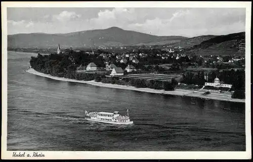Ansichtskarte Unkel Panorama-Ansicht mit Blick auf Rhein Schiff 1955