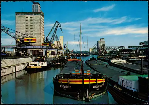 Ansichtskarte Stuttgart Neckarhafen Hafen Anlage Entladung Frachtschiff 1965