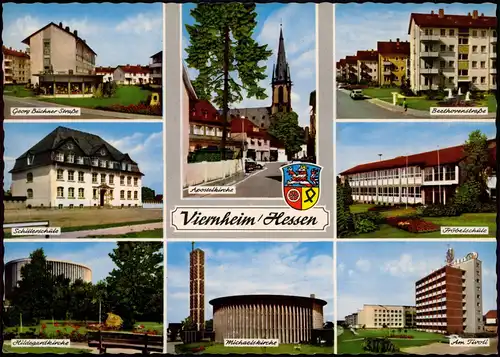 Viernheim MB-AK mit Schulen, Straßen, Kirche, Am Tivoli Hochhaus uvm. 1968