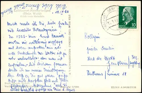 Ansichtskarte Finsterbergen-Friedrichroda Blick vom Hainfels 1960