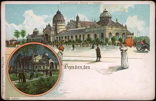 Litho AK Seevorstadt Dresden Ausstellungspalast Tag u. Nacht 1904