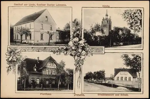 Ansichtskarte Drewitz-Möckern 4 Bild Gasthof, Schule, Straße 1913