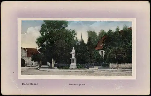 Ansichtskarte Hedersleben Denkmalplatz b. Halberstadt 1913 Passepartout