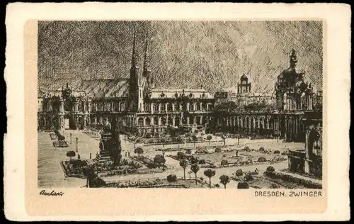 Innere Altstadt-Dresden Sophienkirche und Zwinger Federzeichnung 1927