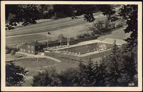 Leutenberg Schwimmbad Bad im Ilmtal aus der Vogelschau, DDR AK 1954