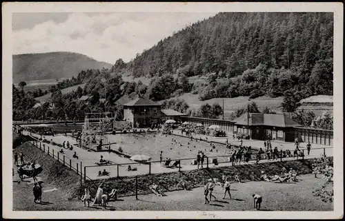Ansichtskarte Leutenberg Schwimmbad Freibad im Ilmtal, DDR Ansicht 1953