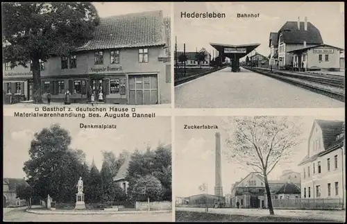 Ansichtskarte Hedersleben Zuckerfabrik, Gasthof, Bahnhof 1912