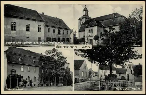 Giersleben-Saale-Wipper MB-AK Gasthof Rittergutshaus, Gedenkstern, Kirche 1920