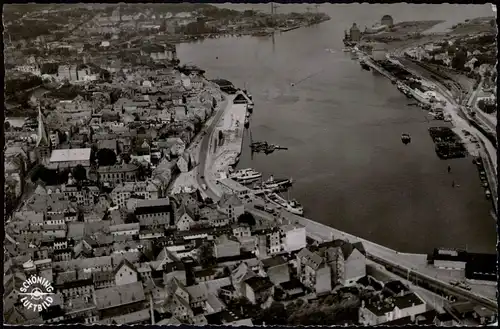 Ansichtskarte Flensburg Luftbild Stadt und Hafen v. Flugzeug aus 1958