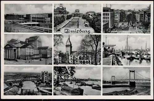 Duisburg Mehrbild-AK mit Hauptbahnhof, Theater, Straßen & Plätze 1958/1957