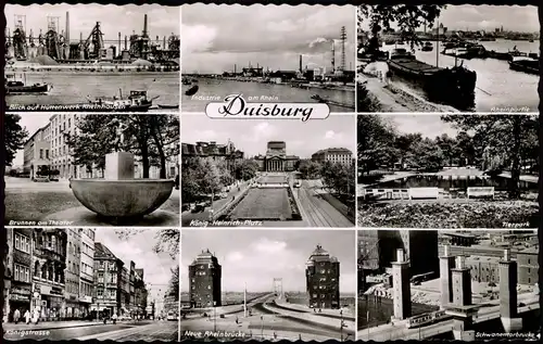 Duisburg Mehrbild-AK mit 9 Stadtteilansichten ua. Königstraße, Hafen uvm. 1956