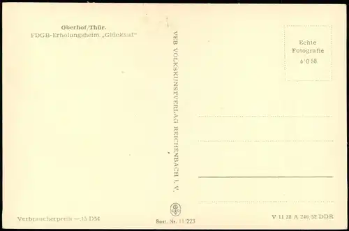 Ansichtskarte Oberhof (Thüringen) FDGB-Erholungsheim Glück auf 1958