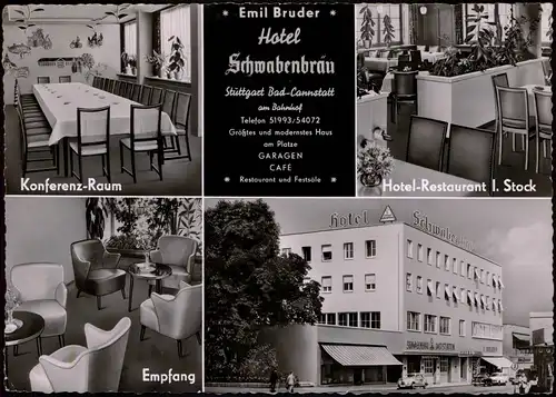 Cannstatt-Stuttgart Hotel Schwabenbräu Emil Bruder Innen- u. Außenansichten 1959