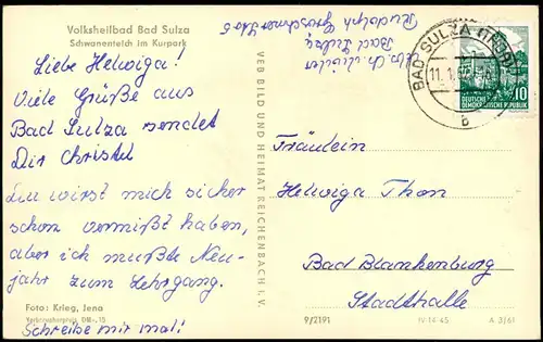 Ansichtskarte Bad Sulza Schwanentelch im Kurpark DDR AK 1962/1961
