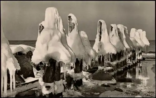 Mecklenburg-Vorpommern Ostsee Vereiste Buhnen Winter Stimmungsbild DDR AK  1960