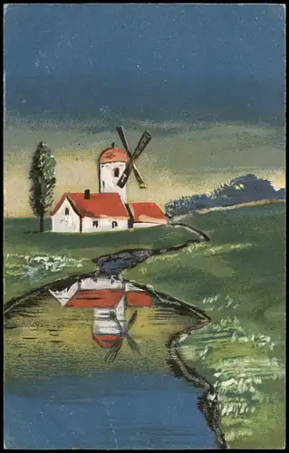 Ansichtskarte  Windmühle am Bach - Künstlerkarte 1922