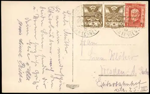 Postcard Hammer am See Hamr na Jezeře Seepartie 1939  gel. Mischfrankatur