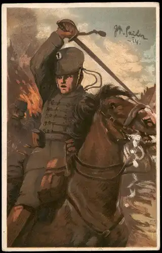 Ansichtskarte  Künstlerkarte - Militär Husar 1913