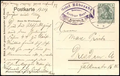 Postcard Schreiberhau Szklarska Poręba Schneegruben/Sněžné jámy 1907