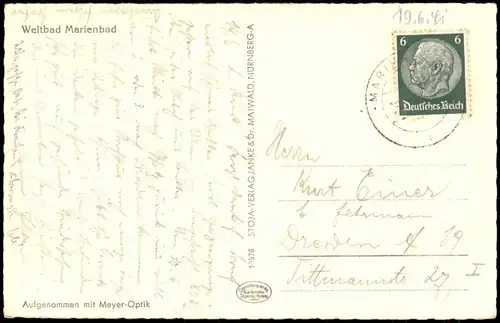 Postcard Marienbad Mariánské Lázně Kreuzbrunnen 1937