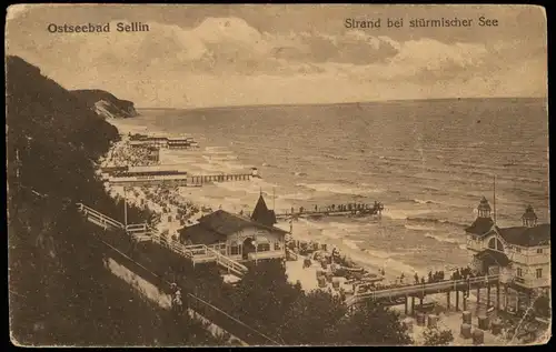 Ansichtskarte Sellin Strandbebauung bei stürmischer See 1921