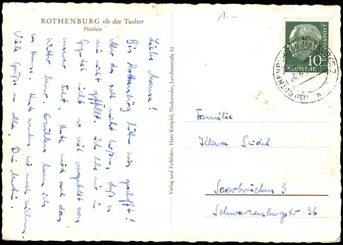 Ansichtskarte Rothenburg ob der Tauber Plönlein 1957