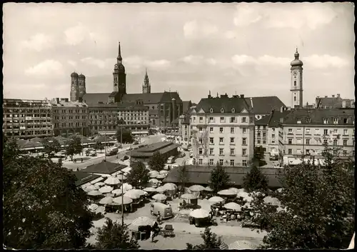 Ansichtskarte München Viktualienmarkt, VW Bulli 1963