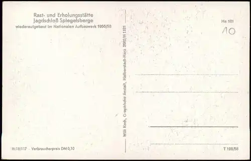 Halberstadt DDR Rast- und Erholungsstätte Jagdschloß Spiegelsberge 1958