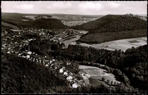 Neckarsteinach Panorama-Ansicht mit Bergfeste Dilsberg u. Neckartal 1960