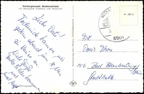 Neckarsteinach Panorama-Ansicht mit Bergfeste Dilsberg u. Neckartal 1960