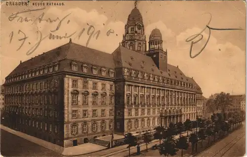Ansichtskarte Innere Altstadt-Dresden Partie am neuen Rathaus 1910
