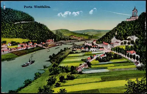 Ansichtskarte Porta Westfalica Panorama-Ansicht Partie am Fluss 1910