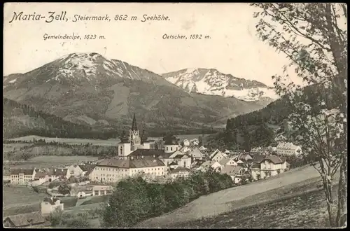 Ansichtskarte Mariazell Stadt und Gemeindealpe, Oetscher 1908