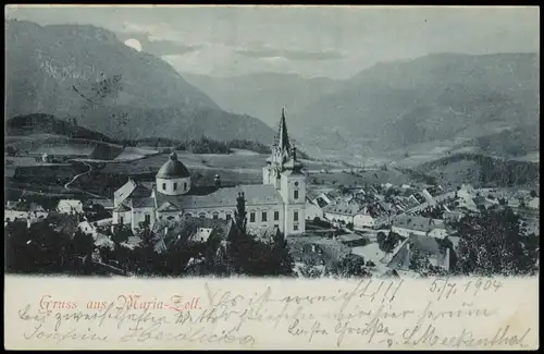 Ansichtskarte Mariazell Totale, Mondscheinlitho 1898