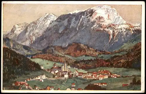 Ansichtskarte Mariazell Stadt, Künstlerkarte 1923  gel. Mehrfach Frankatur Infla