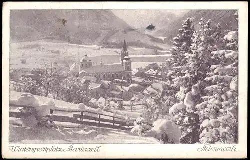 Ansichtskarte Mariazell Stadt im Winter 1922  gel. 200 Kronen Infla