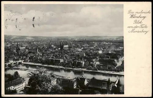 Ansichtskarte Würzburg Blick über die Stadt - Fluß 1934
