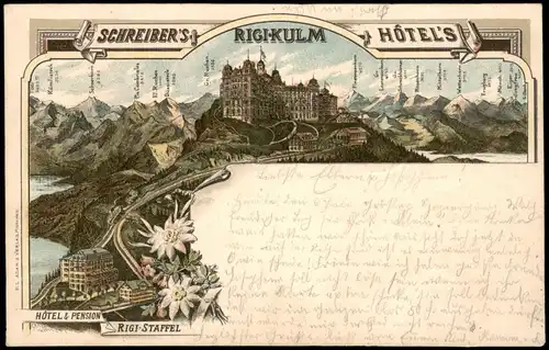 Ansichtskarte Litho AK Arth SZ Rigi Kulm - Schreibers Hotel 1898