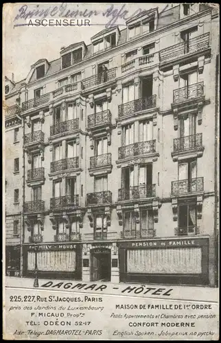 CPA Paris Werbekarte Dagmar Hotel Rue St. Jaques 1932