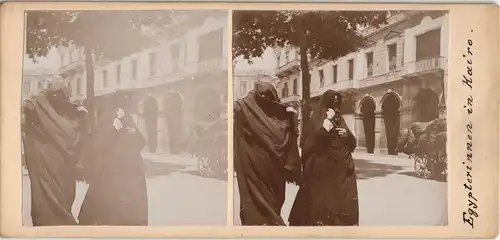 Kairo القاهرة Straßen Egypterinnen CDV Kabinettfoto 1909 3D/Stereoskopie