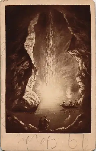 Ansichtskarte  Menschen in Höhle Künstlerkarte 1892 Kabinettfoto