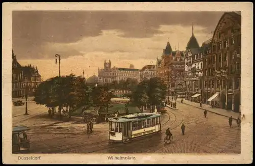 Ansichtskarte Düsseldorf Wilhelmplatz Straßenbahn 1912