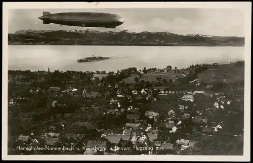 Ansichtskarte Hemigkofen-Nonnenbach Luftbild mit Zeppelin 1932