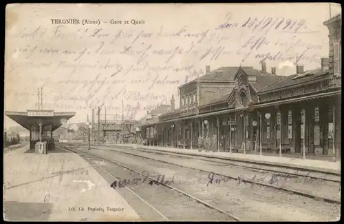 CPA Tergnier Bahnhof/ Gare - Gleisseite 1917  gel. Feldpost