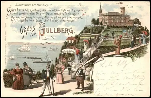 Litho AK Blankenese-Hamburg Süllberg Restauration u. Aufgang 1906