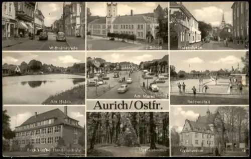 Aurich-Leer (Ostfriesland) Wilhelmstraße, Schwimmbad, Schule uvm 1966