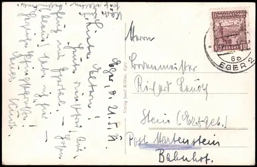 Postcard Eger Cheb Stadtpartie 1931