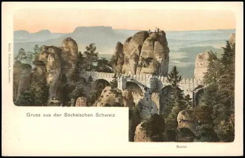 Ansichtskarte Rathen Basteifelsen (Sächsische Schweiz) Künstlerkarte 1906