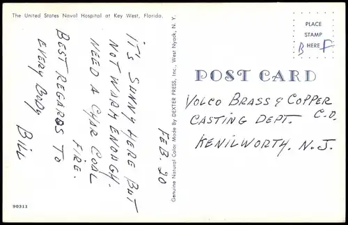 Postcard Key West Hospital 1970